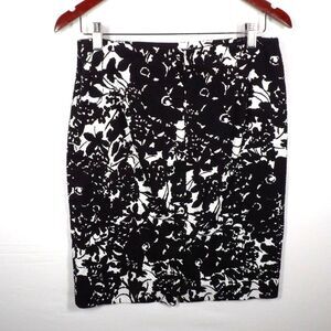 Talbots Black White Floral Stretch‎ Back Slit Business Pencil Skirt | size 8